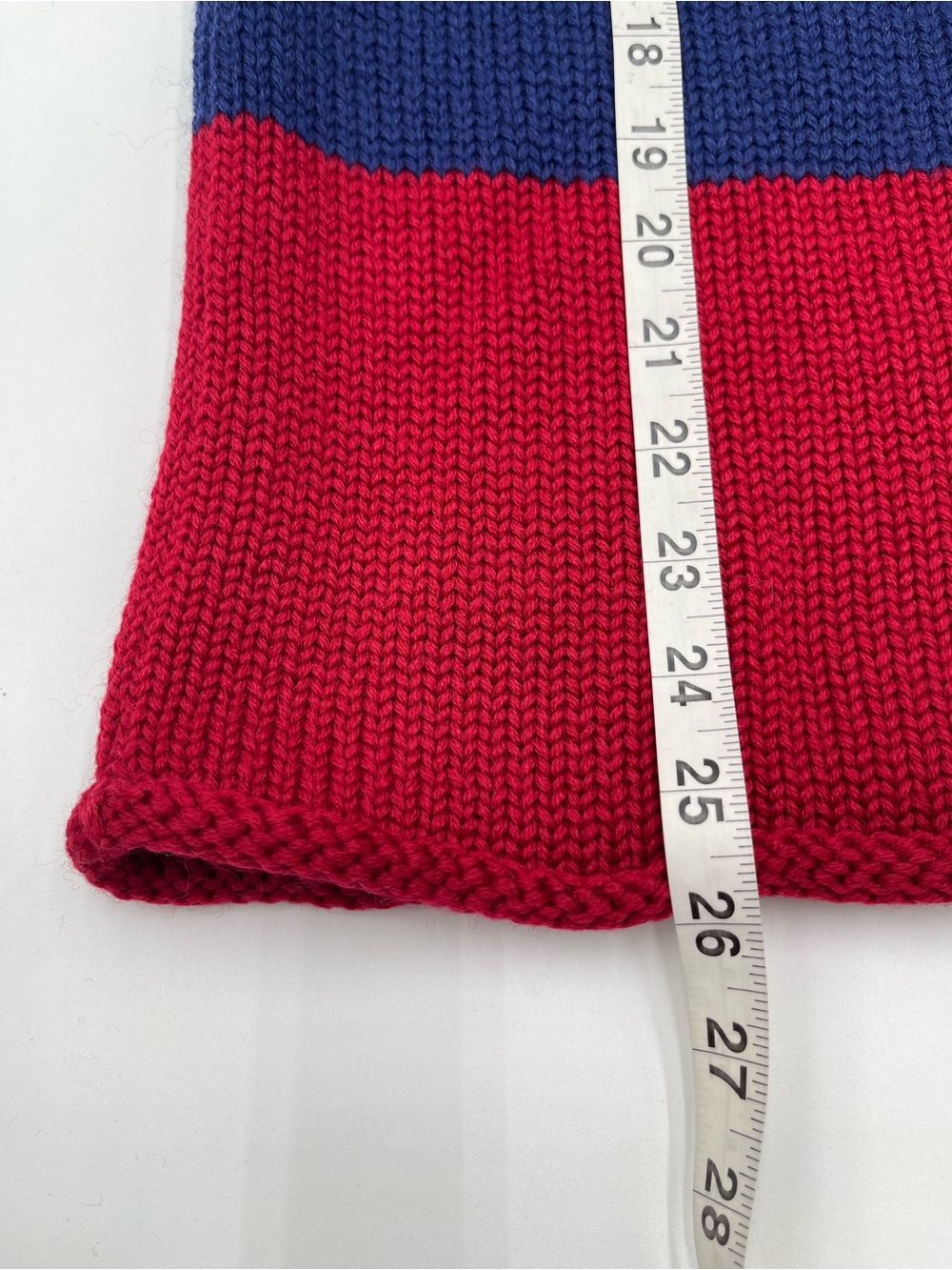 Vtg 90s J. Crew Red Blue Striped Roll Neck Sweater 100% Wool Lightweight Mens L - Picture 10 of 10